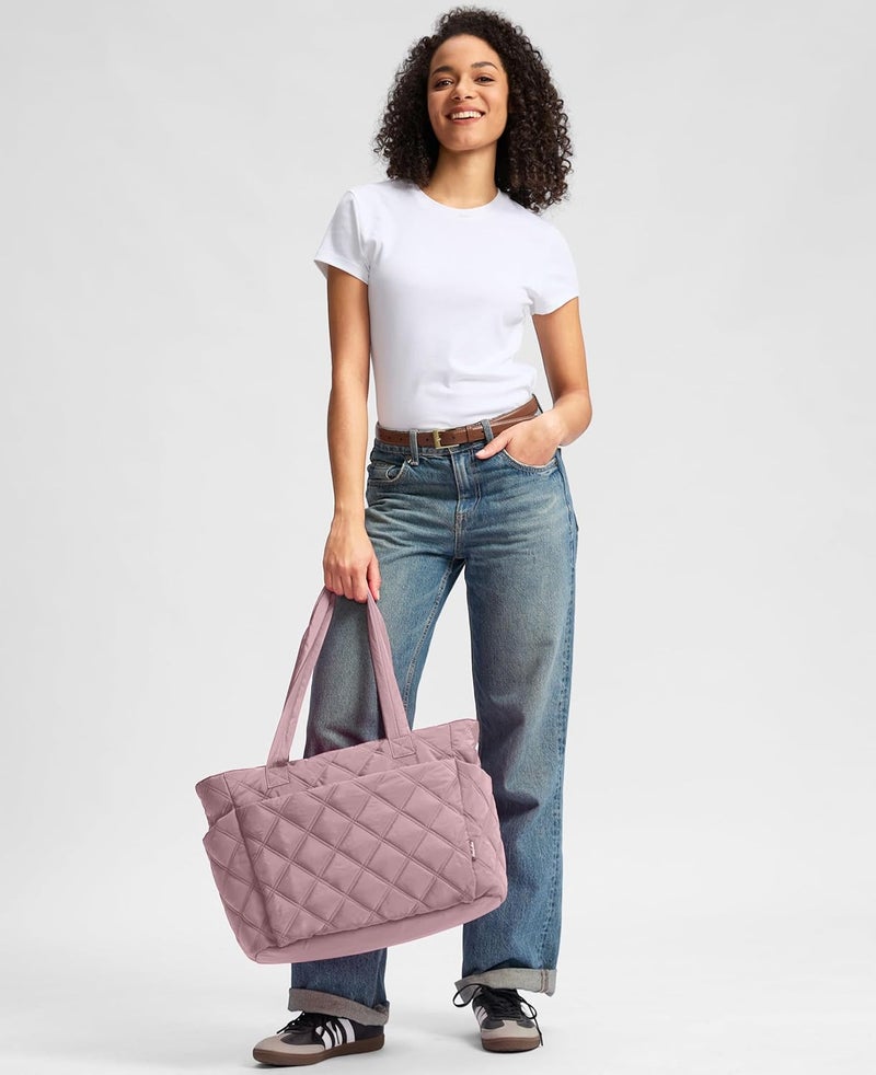 Uselike Tote Bag for Women, Lightweight Puffer Tote Work Bags with Compartments for Travel, Quilted Shoulder Bag with Zipper - Image 2